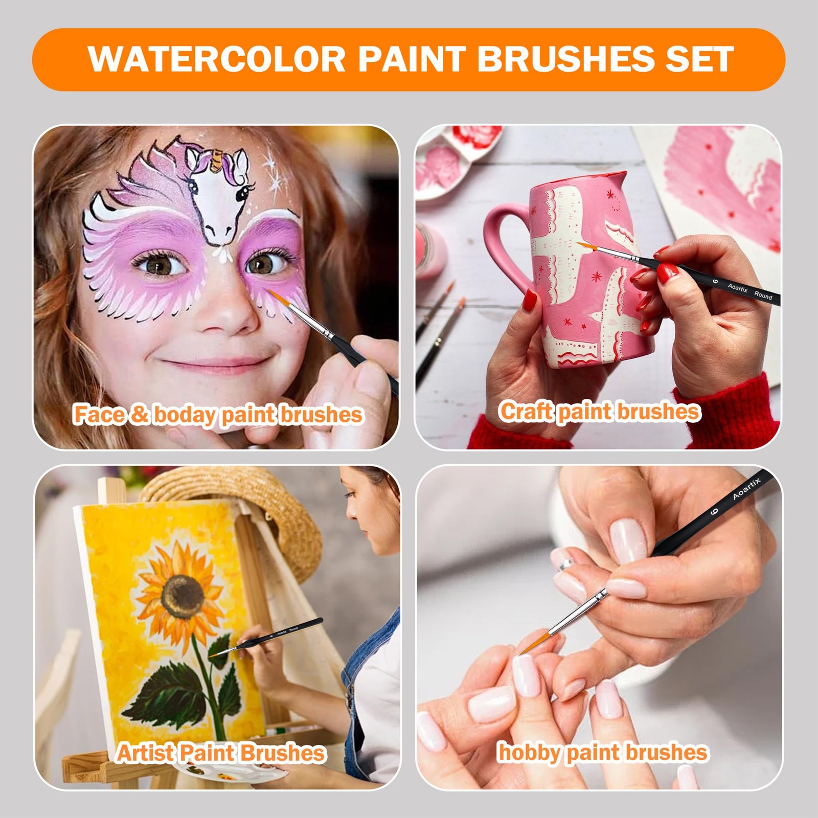 Miniature Brush Dry Brushes, Aoartix 15 Pcs Model Set for 15, Black