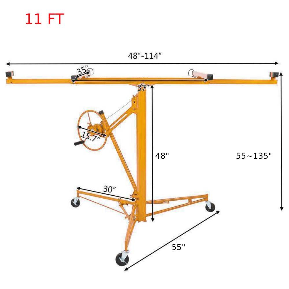 11FT Drywall Lift Panel Rolling Hoist Jack Lifter with Telescopic Arm and Caster