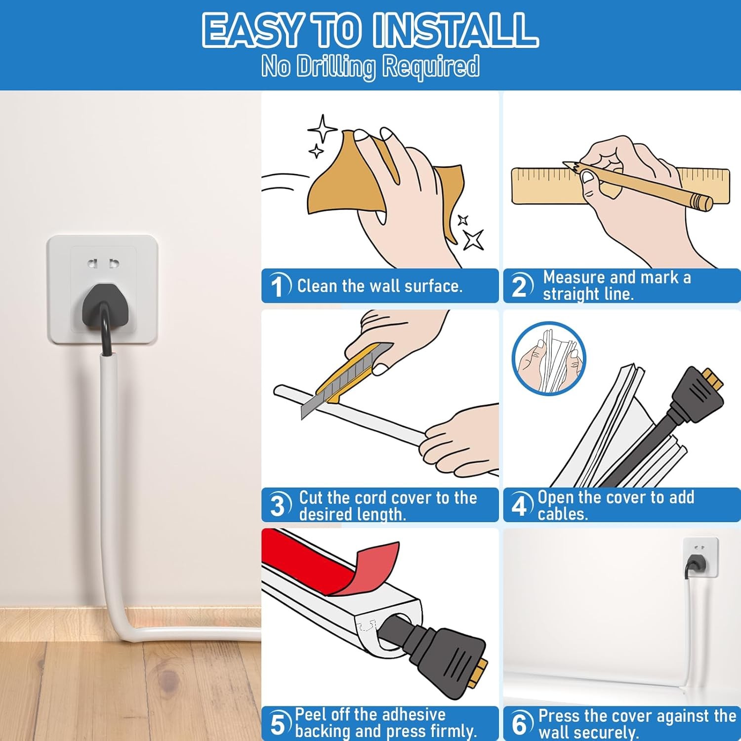 39”-197' Cord Hider Wall Self Adhesive Silicone Cord Covers for Wires On Wall