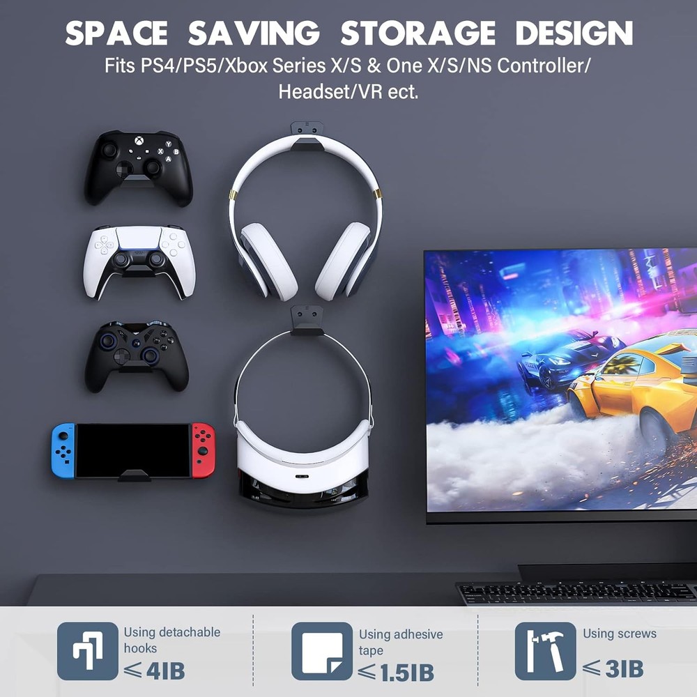 Controller Wall Mount for PS5/PS4/Xbox/Switch Controller, Adhesive PS5 Headset H