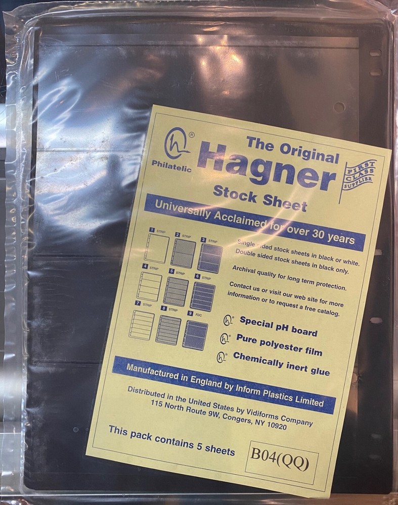 HAGNER STOCK SHEETS SINGLE SIDE #B04 BLACK FOUR ROW 5 PACK FREE SHIPPING !!