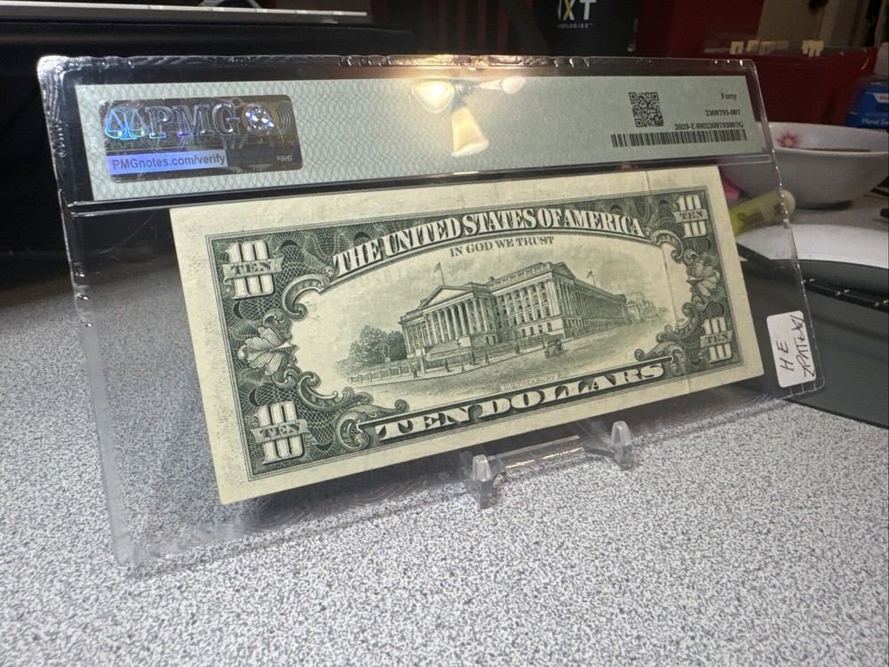 1990 $10 FRN ( RICHMOND “E”) ERROR ♚♚LARGE GUTTER FOLD♚♚ PMG 40