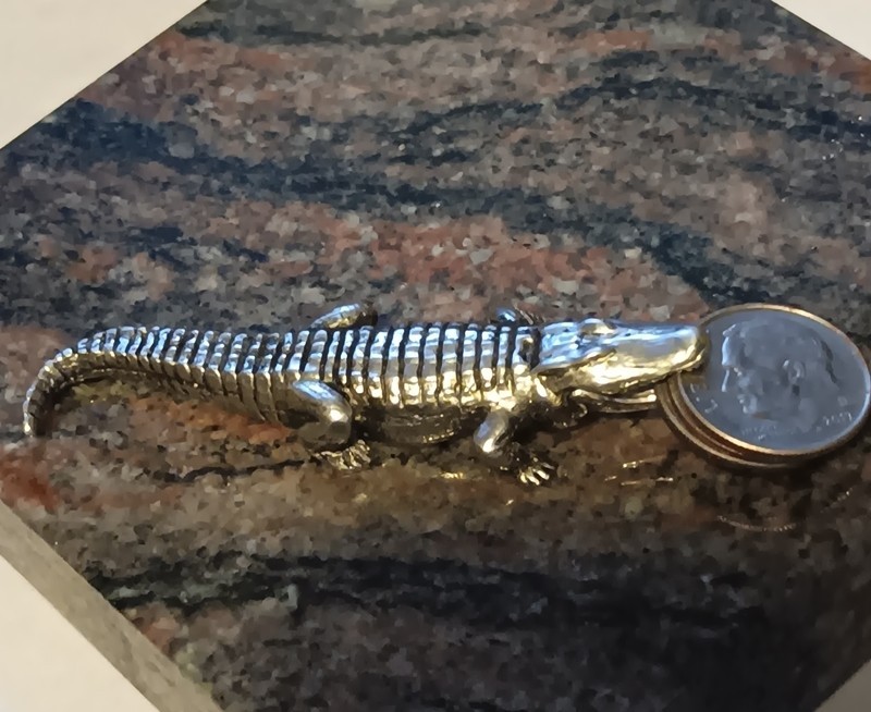 Vintage Mechanical Gator  ROACH CLIP   Silver tone