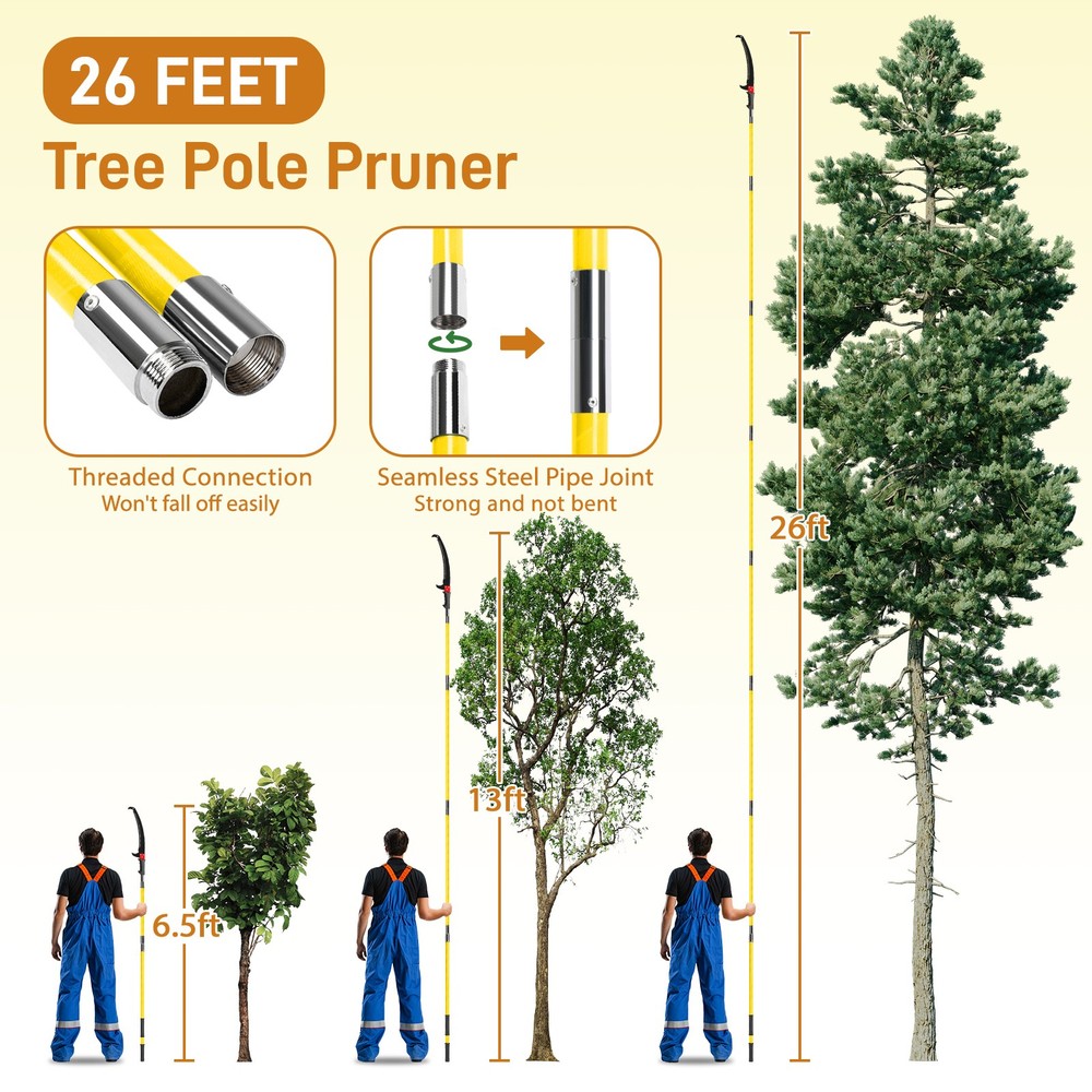 26ft Manual Pole Saw, Lightweight Tree Trimmers Long Handle Pruner Set