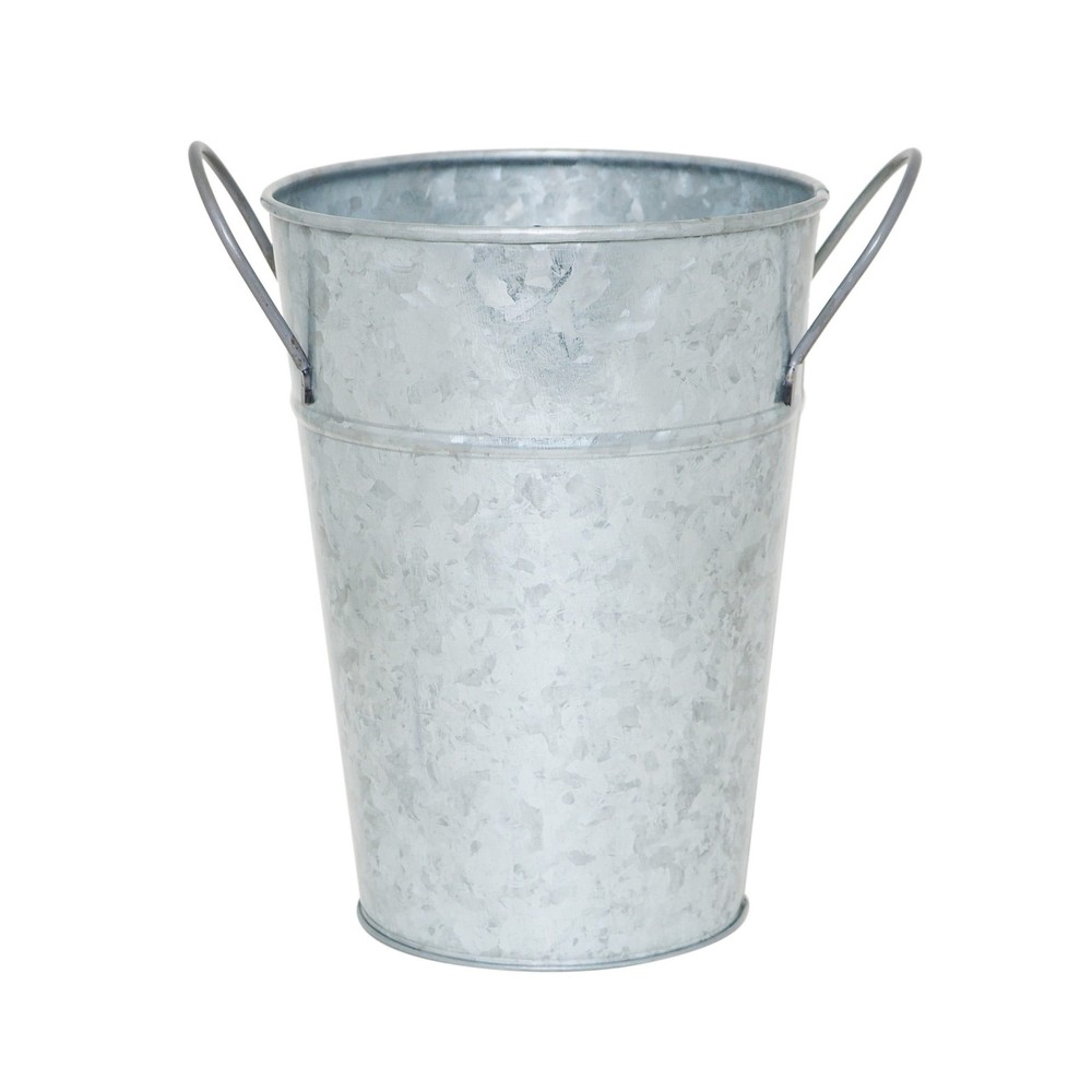 (2 pack Metal Bucket Planter 7'' High Solid Print Gray