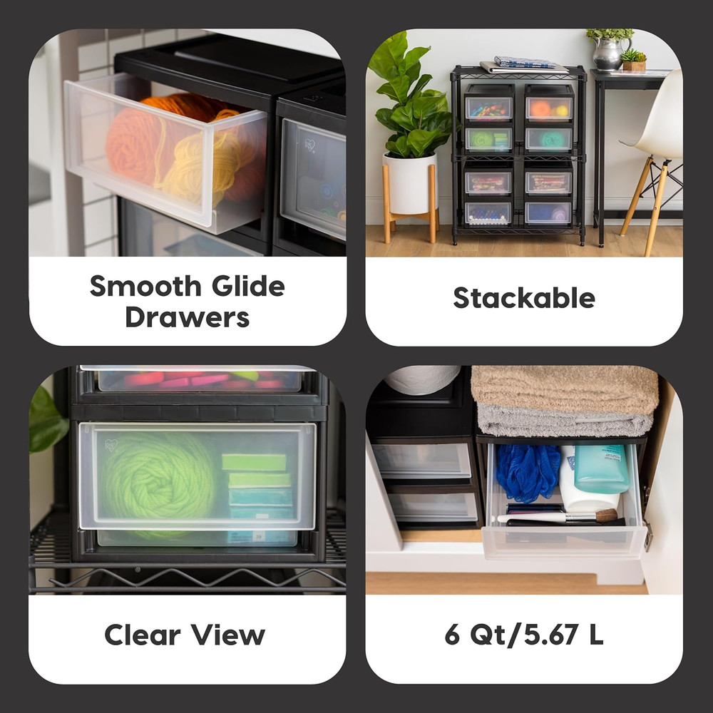 IRIS USA 6 Qt. Small Plastic Stacking Drawer, Stackable Storage Organizer Unit w