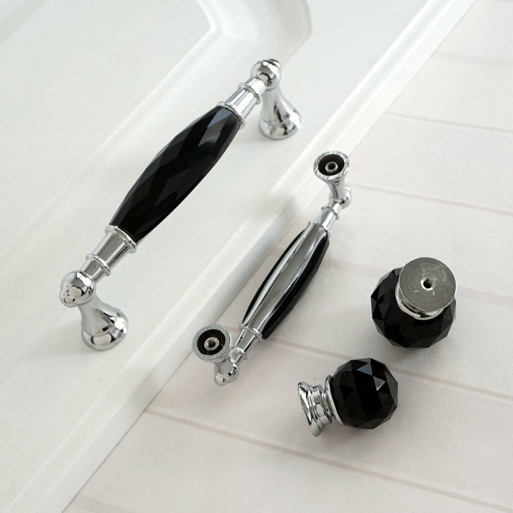 3.75" 5" Black Crystal Dresser Knobs Drawer Handle Pulls Cupboard Cabinet Handle