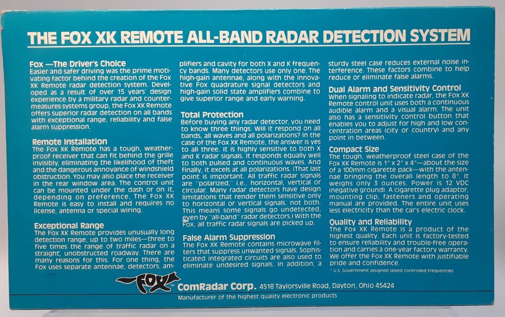 ComRadar Corp Fox XK Radar Detector