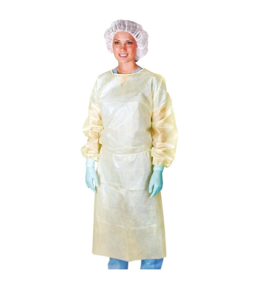 Medline Poly-Coated Protective Cover Gowns Large Yellow CRI4040PC (Case of 100)