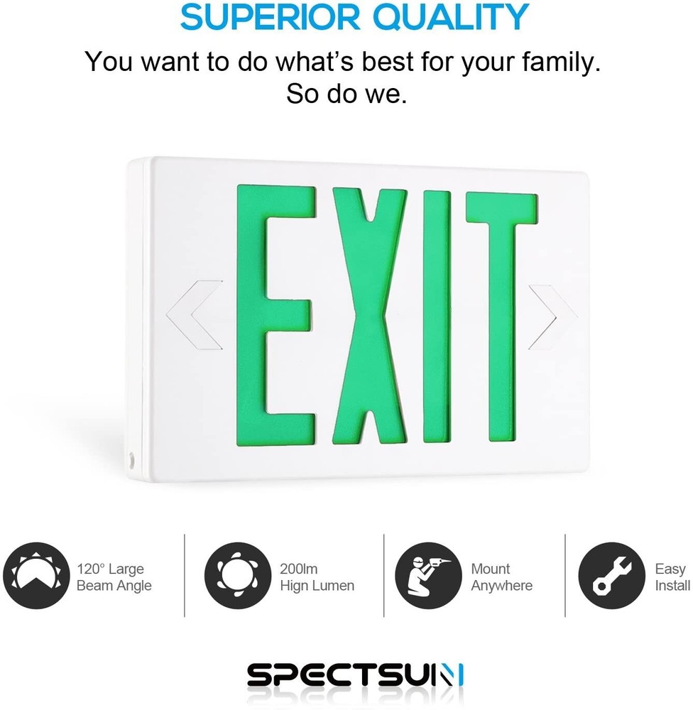 Spectsun 1 Pack Led Green Exit Sign with Emergency Lighted For Exit Lights.