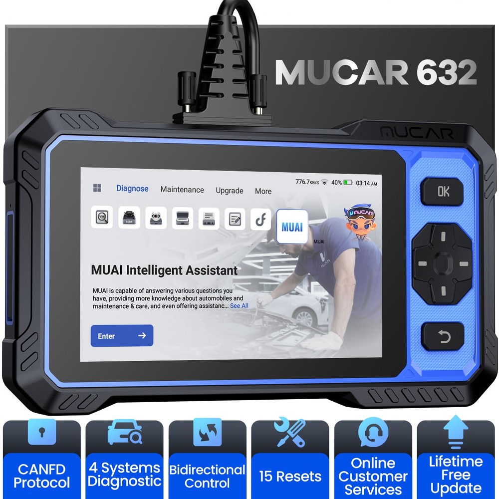 Mucar 632 OBD2 Scanner ABS SRS Car Diagnostic Tool Code Reader Free Update