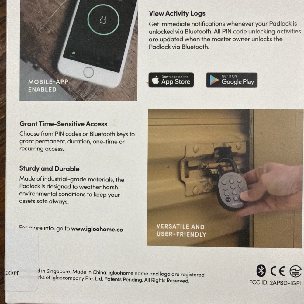 Igloohome Smart Padlock, Smart Lock w/ Case- IOS/Android App Remotely