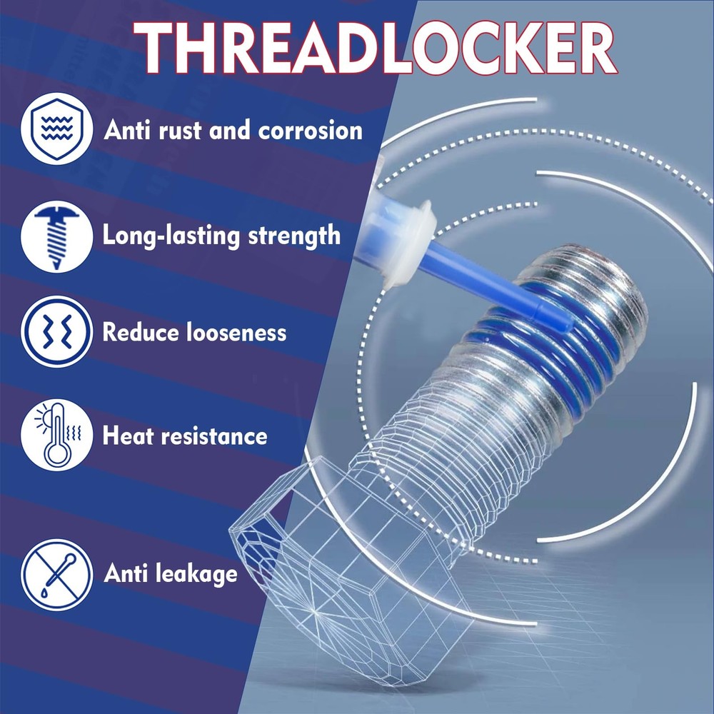 Thread Lock Blue and Red, Threadlocker Medium and High Strength, Thread Locke...