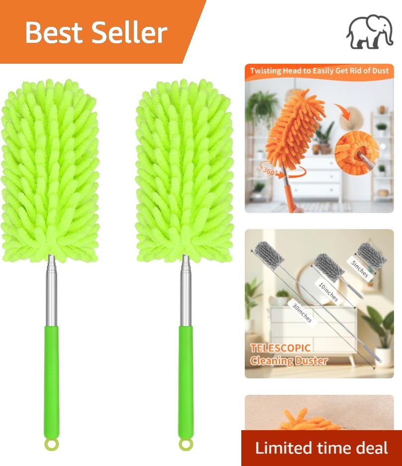 Ergonomic Mini Duster 2 Pack - 360° Flexible, Extendable, Washable for Dusting