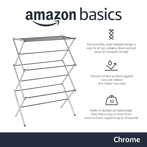 Amazon Basics Foldable Portable Metal Clothes Drying Rack for Indoor Air Drying,