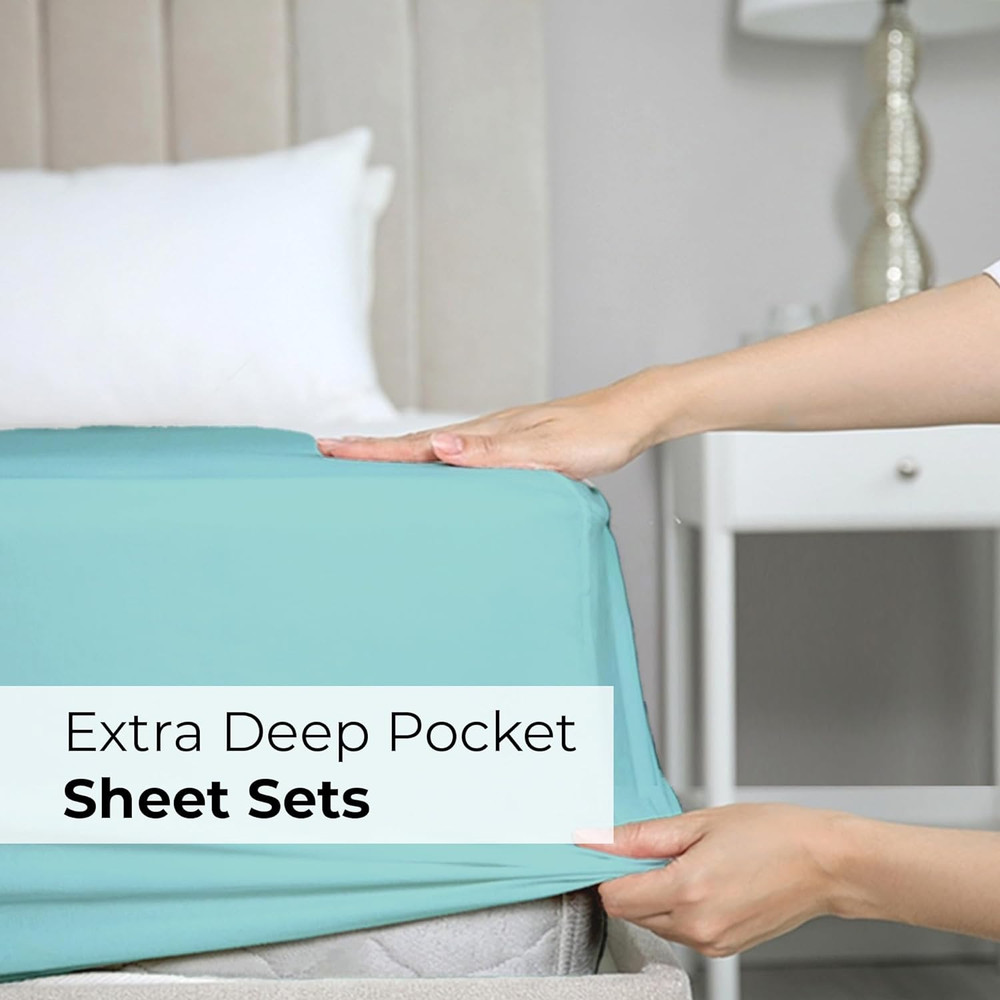 Extra Deep Split King Sheet Set - 7 Piece Breathable & Cooling Sheets - Hotel Lu