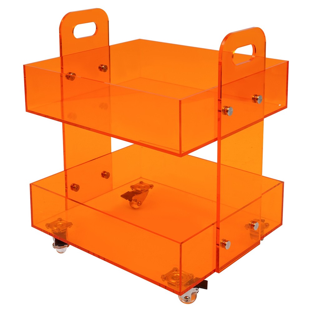 Orange Acrylic Side Table, Storage Rack with Wheels, Acrylic Bedside Table