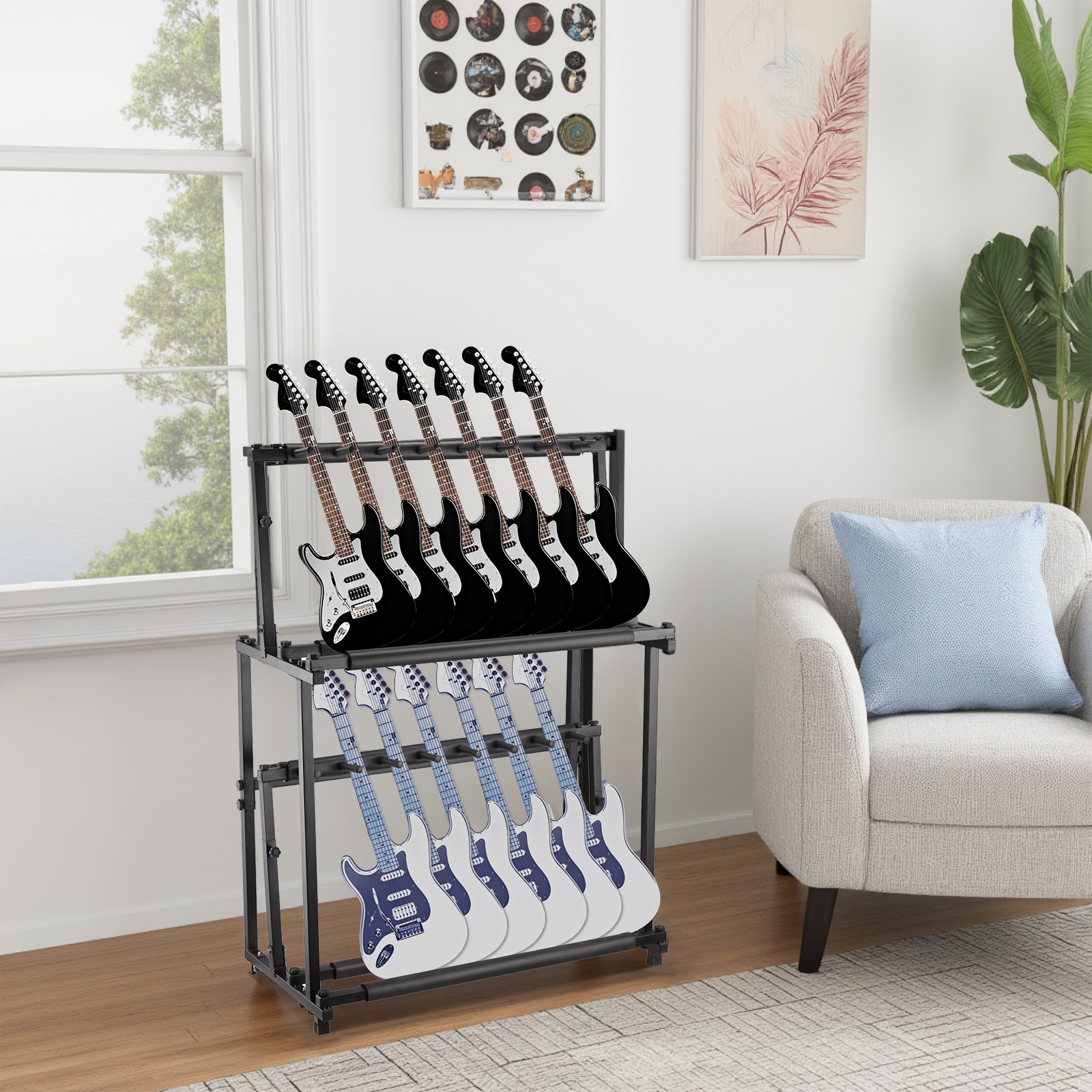 2 Tier Multi Guitar Stand 14 Holder Height Adjustable Guitars Display Rack
