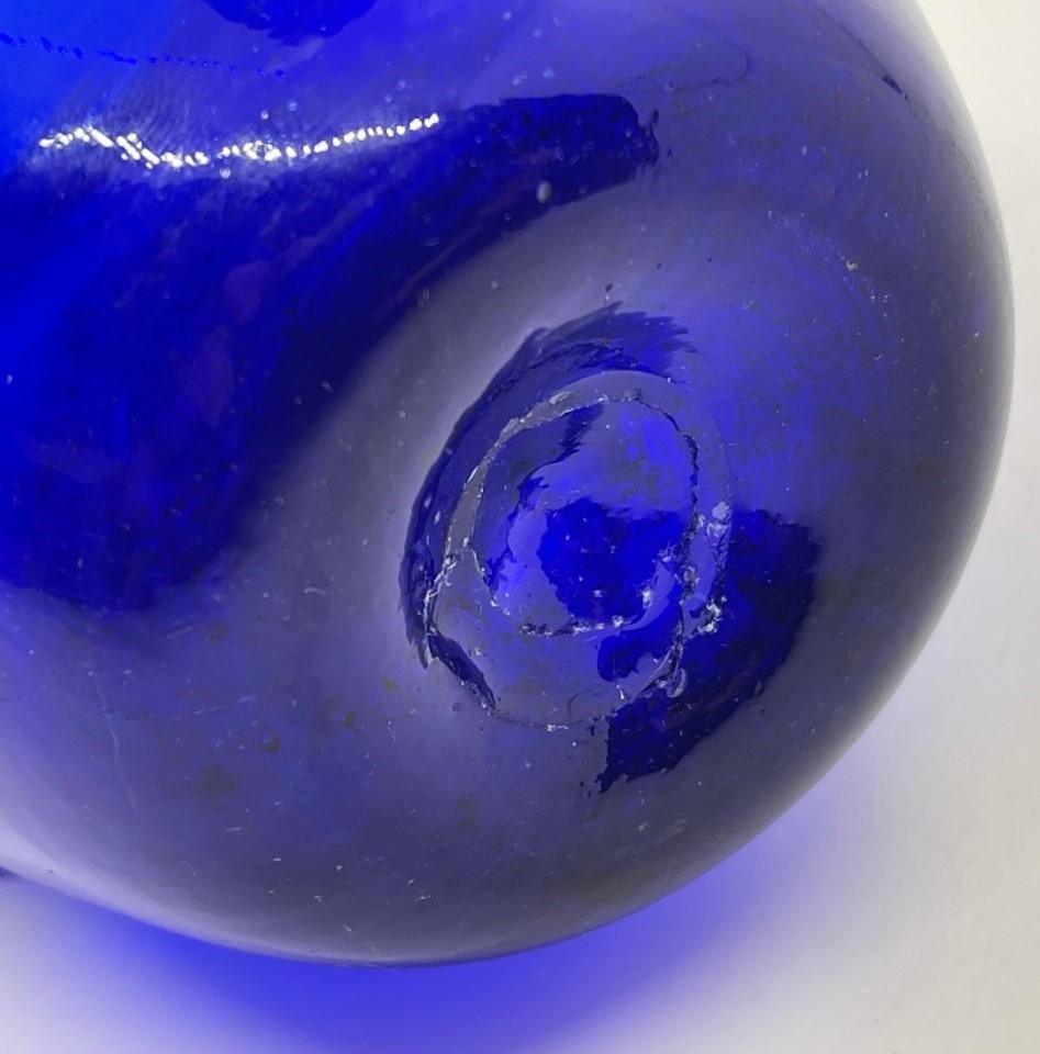 Early deep blue blown swirl ribbed pitcher