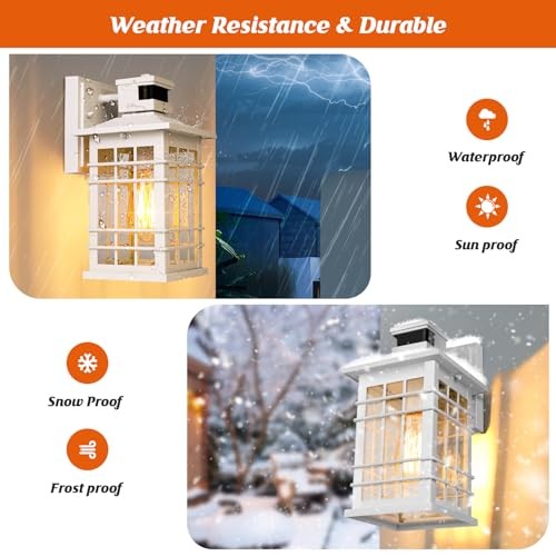 KONDRAS MOTION SENSOR OUTSIDE WALL LANTERN WATERPROOF WHITE DUSK DAWN LIGHT