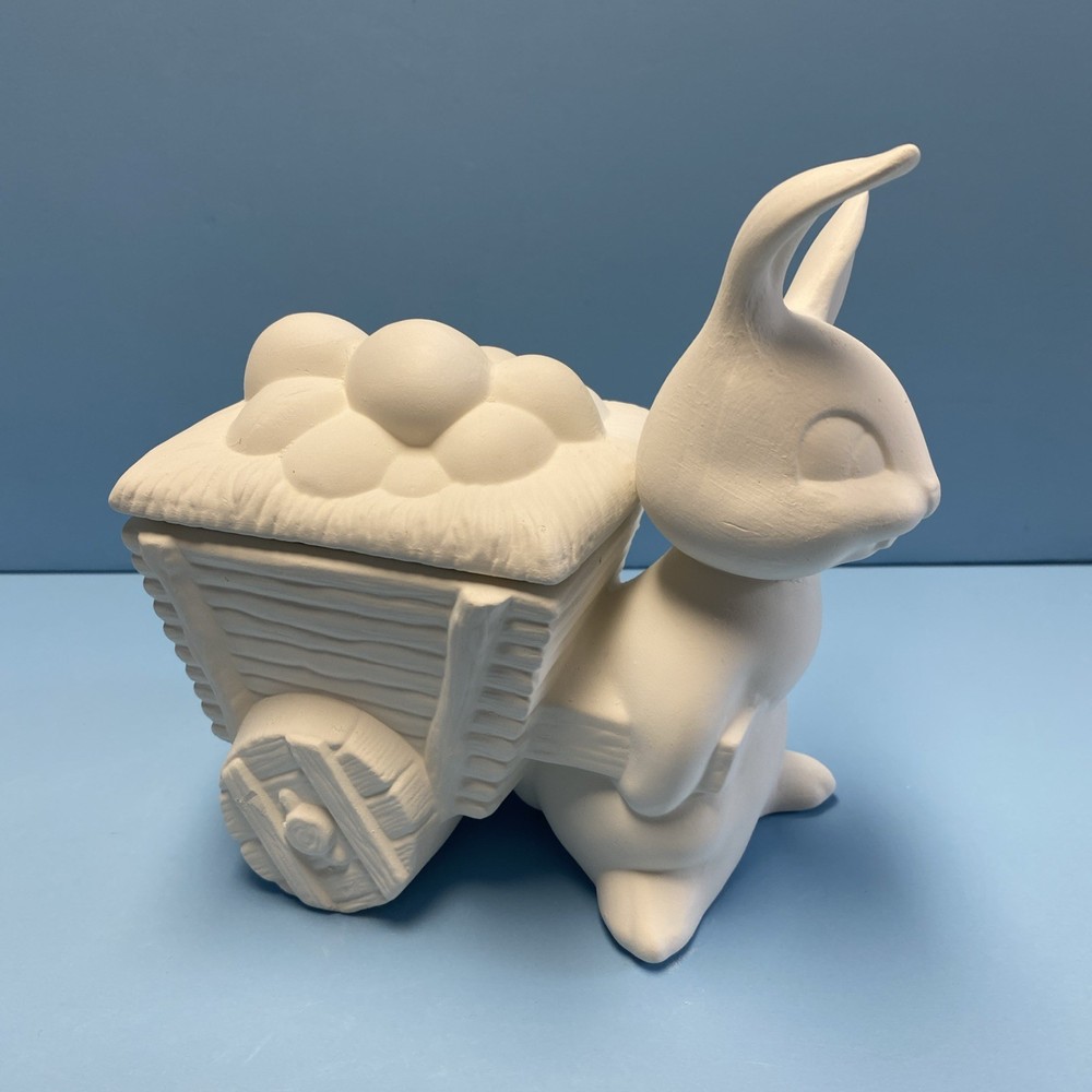 Ceramic Bisque Easter Bunny With Egg Cart Ready To Paint For Easter