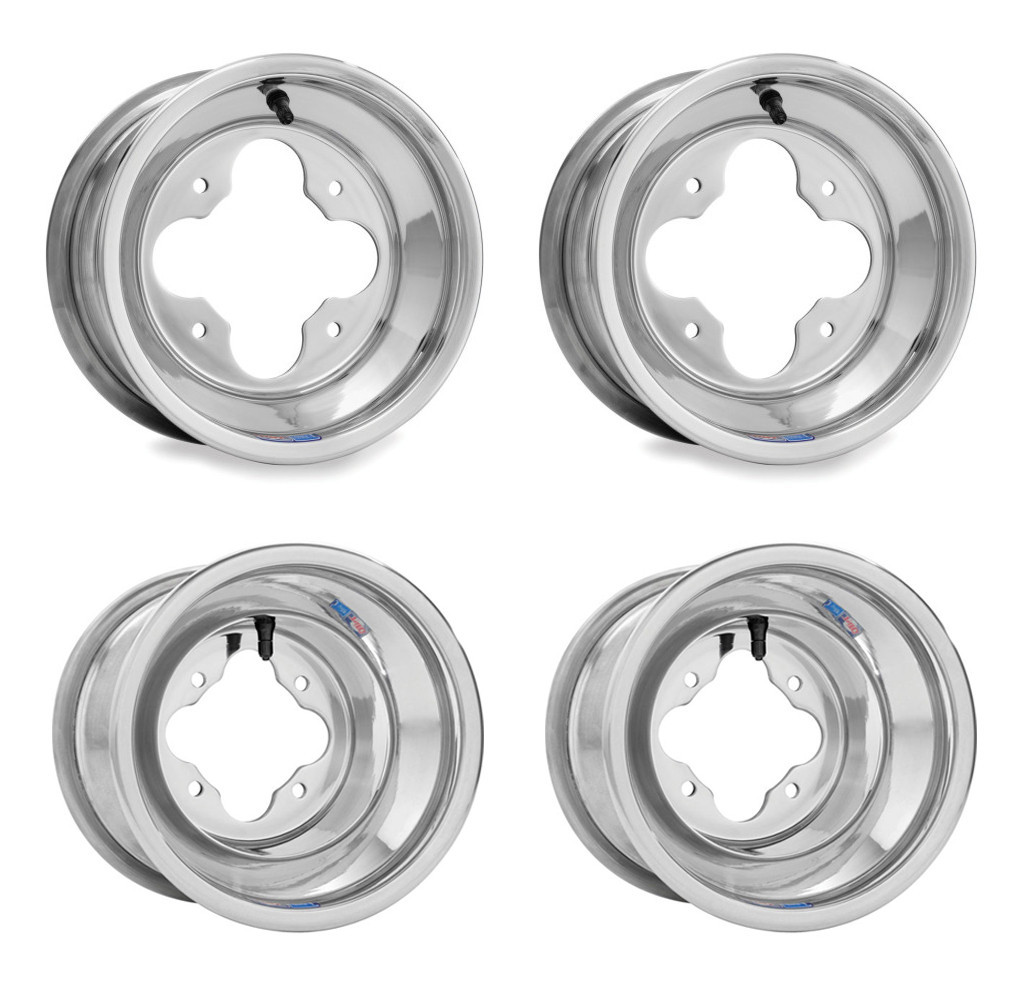 DWT Polished Rolled Lip Front 10" and Rear 9" Wheels Rims YFZ450 Raptor Banshee