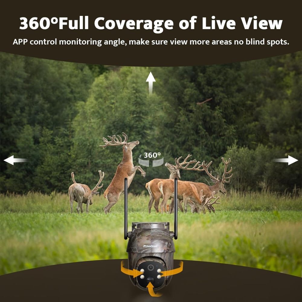 4G LTE Cellular Trail Camera with Solar Panel & Live View,360° View Night Vision