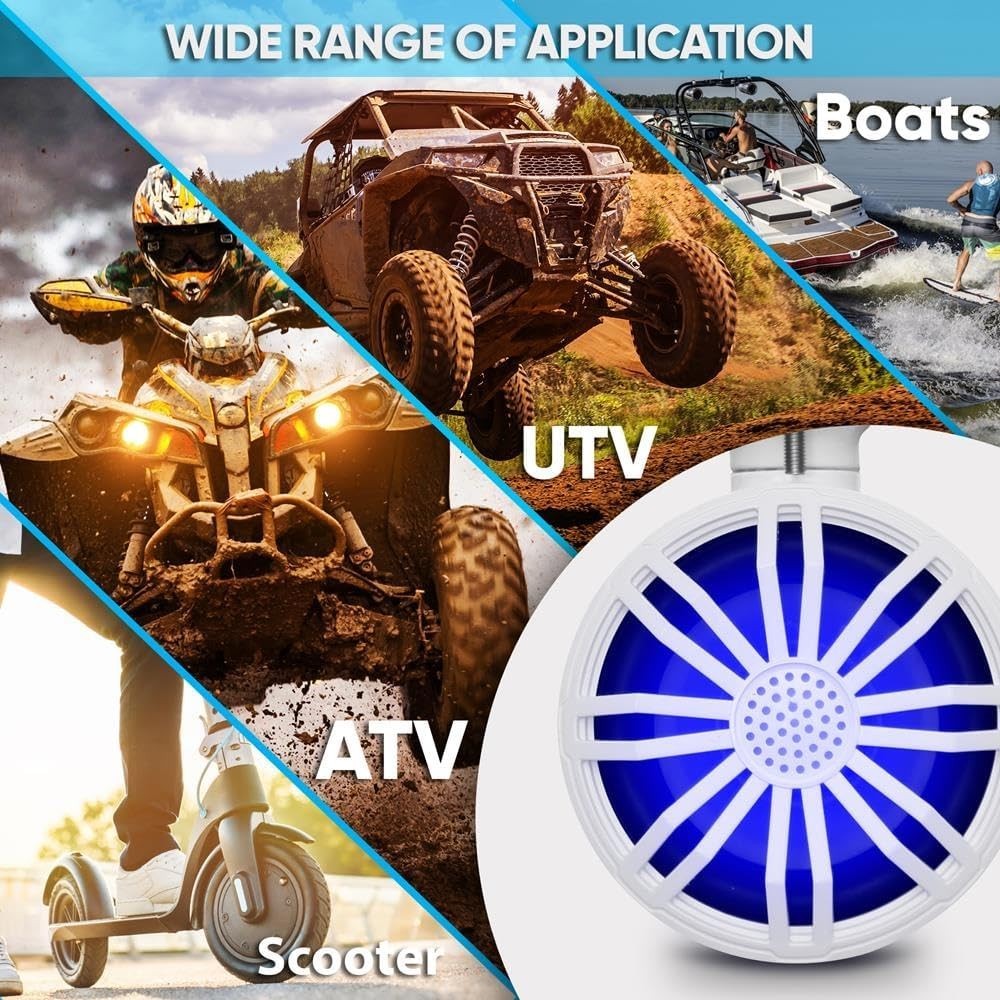 Pyle Bluetooth Waterproof Off-Road Speakers - 3.5” 40W Marine Grade w/RGB Light