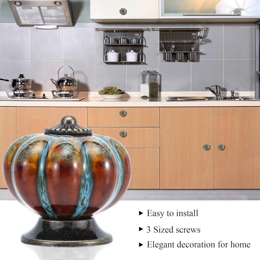 Cabinet Knobs 6 Pack Glazed Ceramic Knobs with Pumpkin Shape for Decor Door Pull