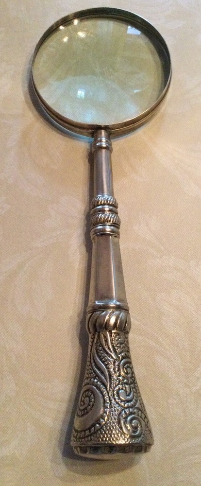 Large Silver-Plated Magnifying Glass 12 Inches Long, 4 Inch Diameter Glass