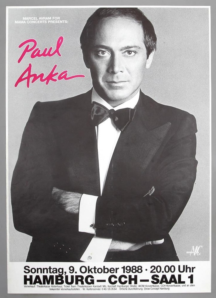 PAUL ANKA – rare vintage original Hamburg 1988 concert poster