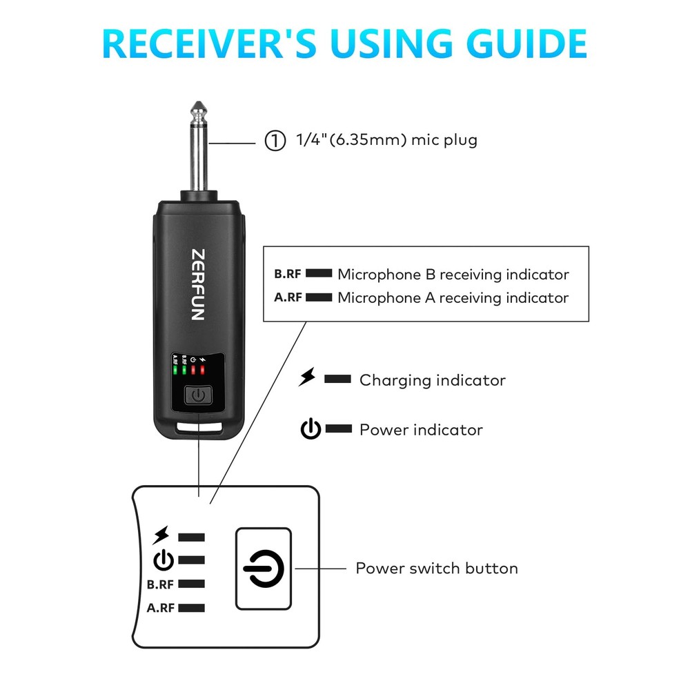 Rechargeable Wireless Microphone, Handheld Cordless Mics System Dynamic with ...