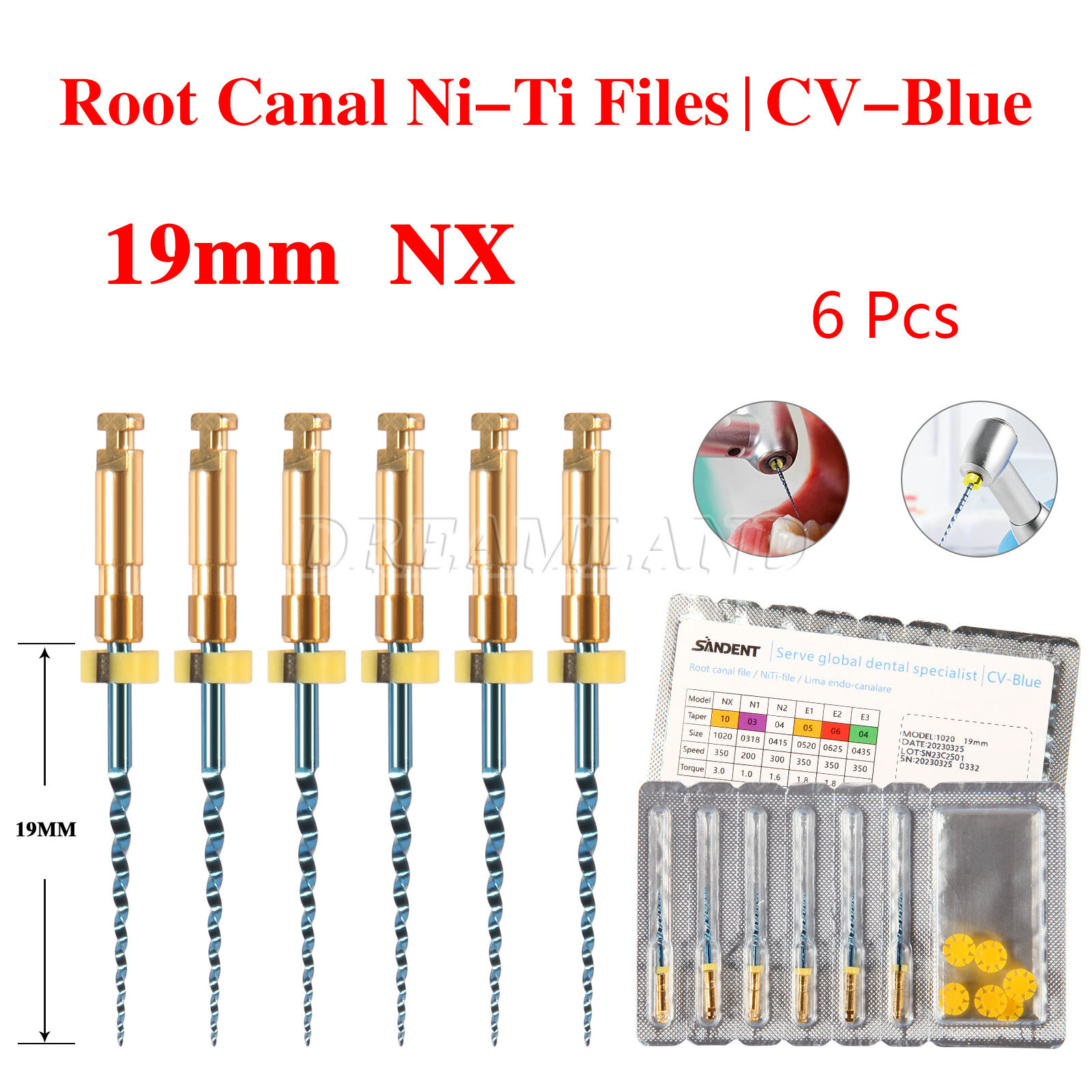 6pcs Dental Endo Files Canal Root Pre-shaper NiTi Rotary Engine Use USA NX