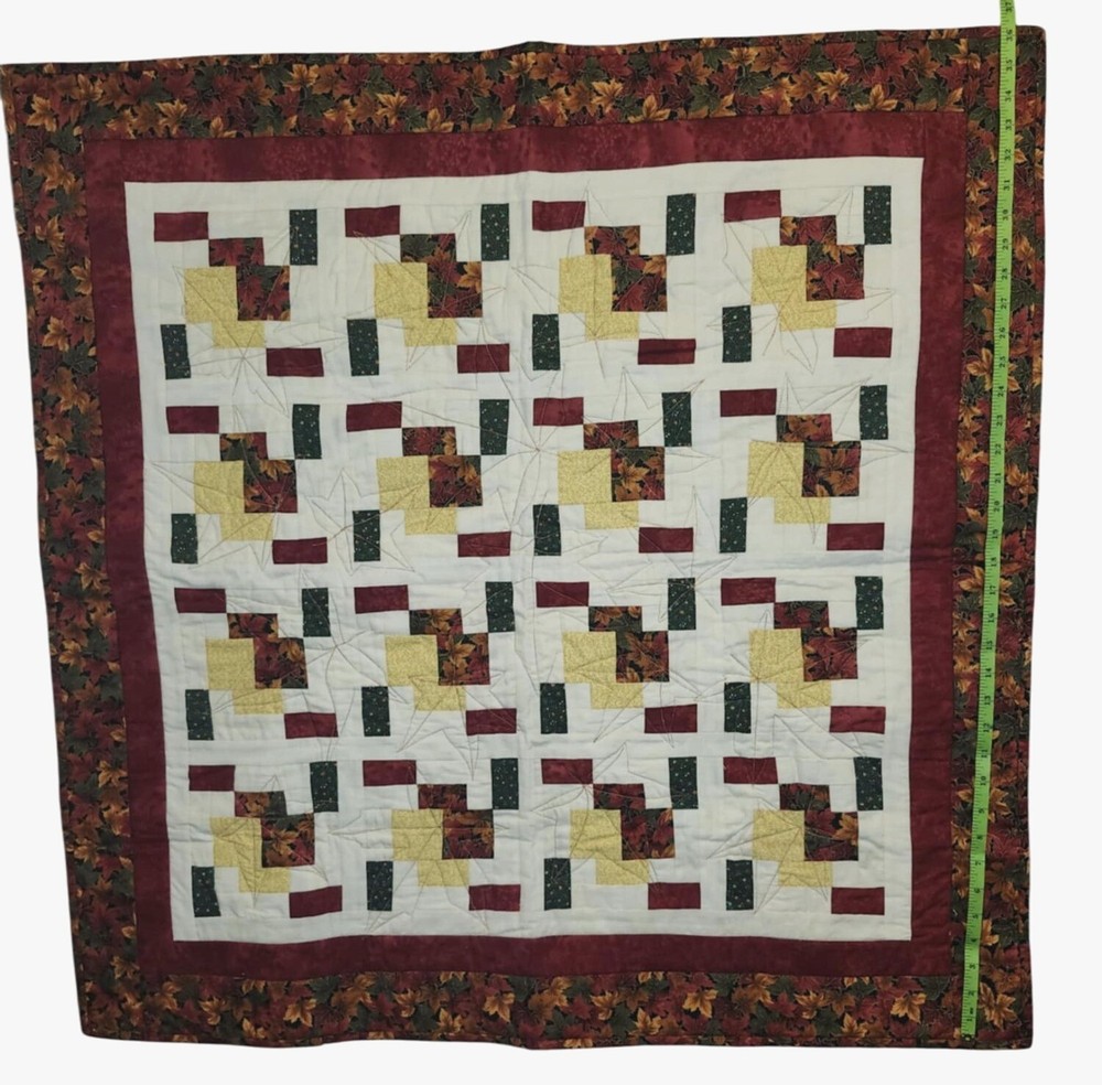 Handmade Patchwork Quilt Throw Lap Blanket Log Cabin pattern Barn Raising layout