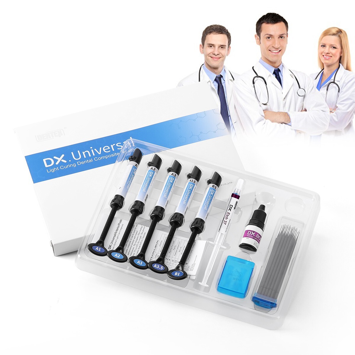 Dental Light Cure Composite kit Syringe Resin+Etching Gel+Etching Adhesive