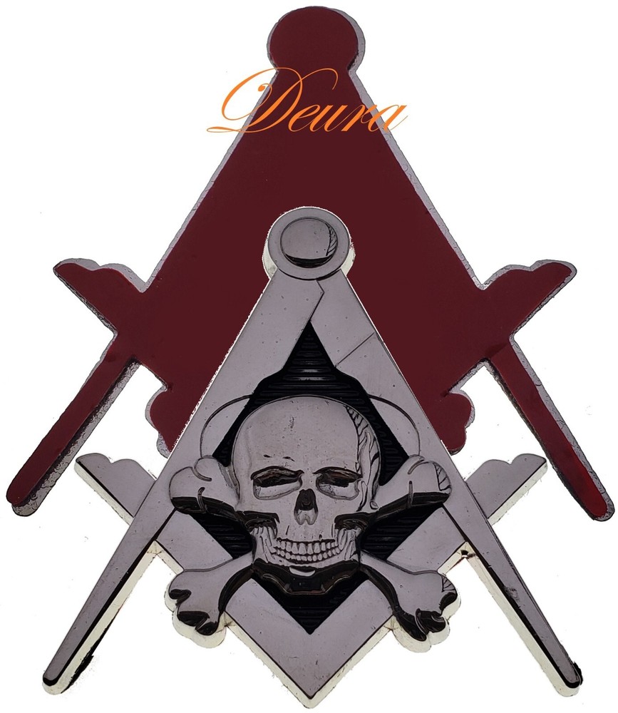 Masonic Widows Sons Mason Car Auto Square & Compass Silver Skull Bones Emblem