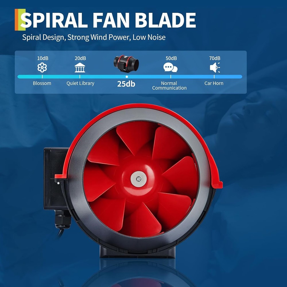 GRAVEE 6 Inline Duct Fan Variable Speed Controller Exhaust Blower Ultra-Quiet