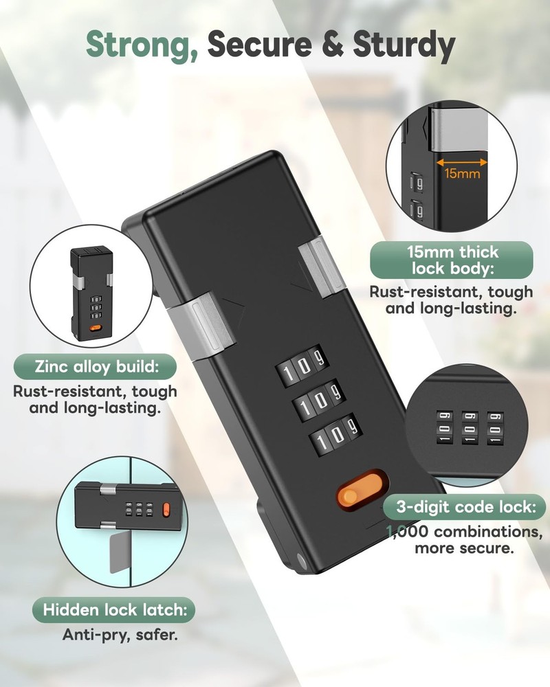 180 Degree Barn Door Combination Lock, 3 Digit Password Keyless Home Security...