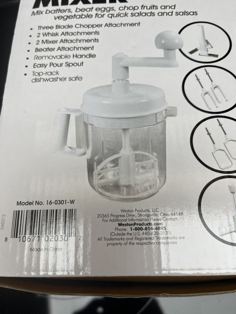 Weston 6 Cup MULTI-FUNCTION MANUAL MIXER With ATTACHMENTS. NEW Box Opened.