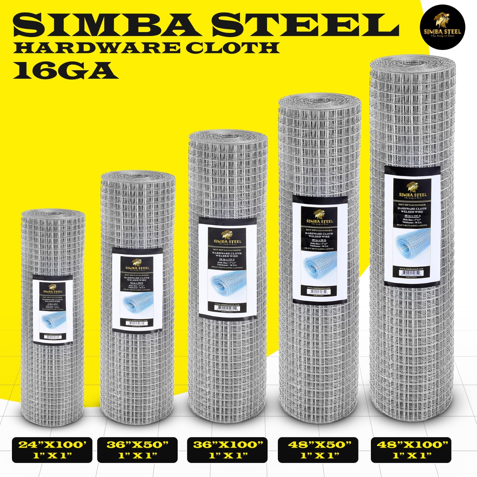 Galvanized Welded Wire Mesh, Hardware Cloth, Size 12"-72" 50/100FT SIMBA STEEL