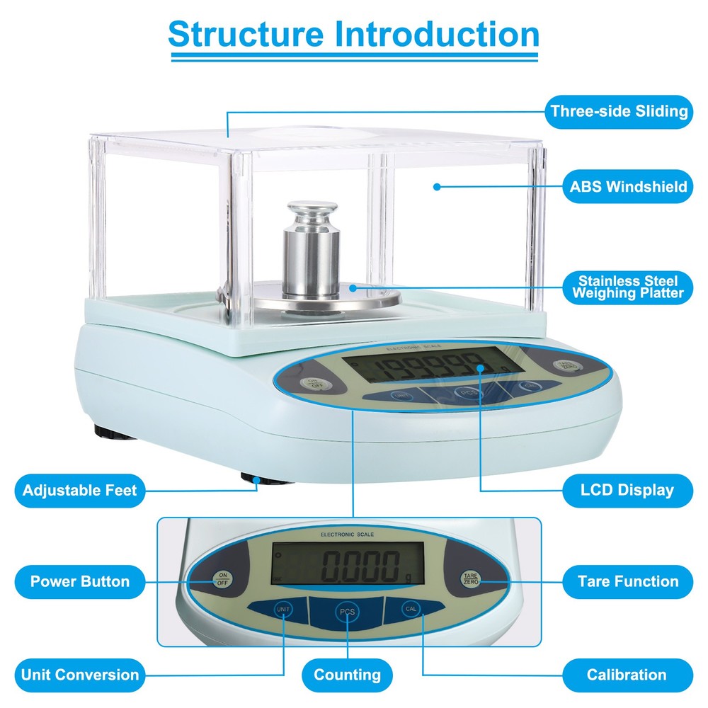 Lab Scale High Precision Electronic Analytical Balance Sensitive w Windshield