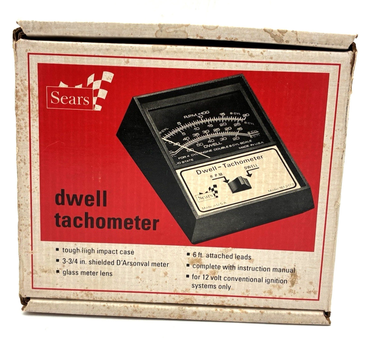 Vintage Sears Dwell Tachometer Model 28-2177 w/ Box Manual Diagnostic Meter