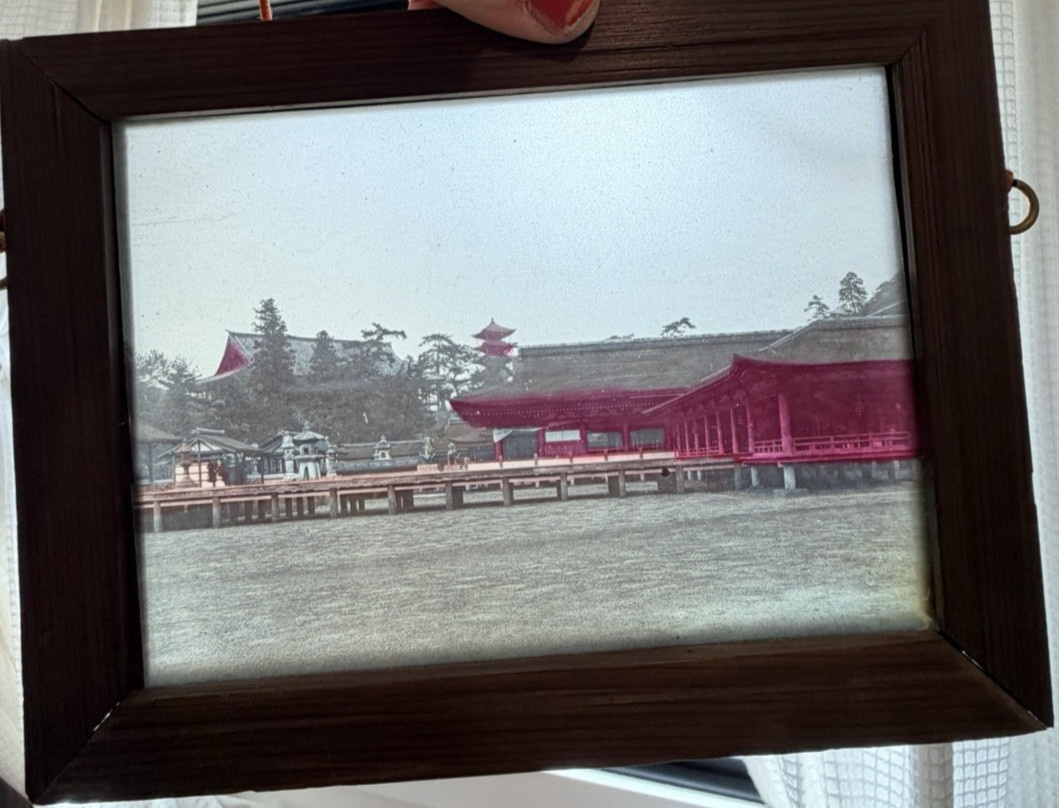 unique hold to the light Tinted Japanese Temple Lantern glass panel slide photo