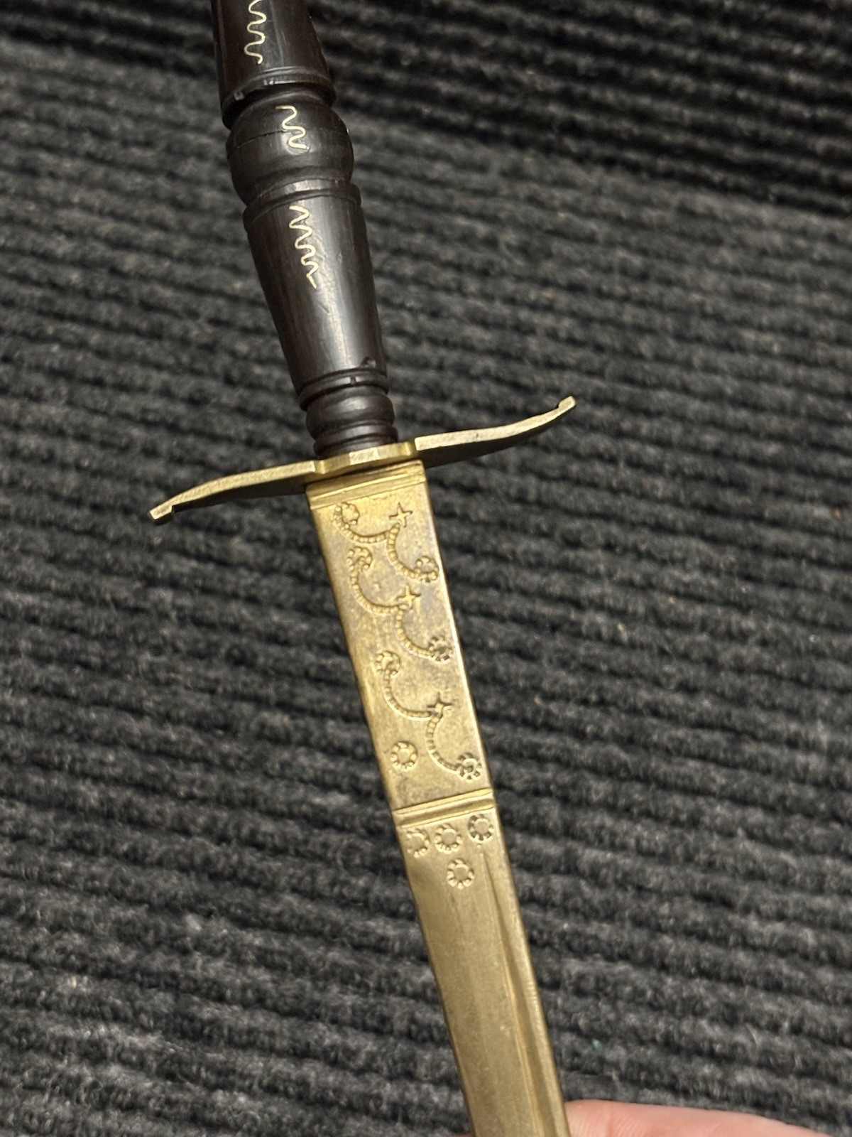 Vintage Luzon Philippine Dagger Engraved Brass Blade Scabbard Tourist Souvenir