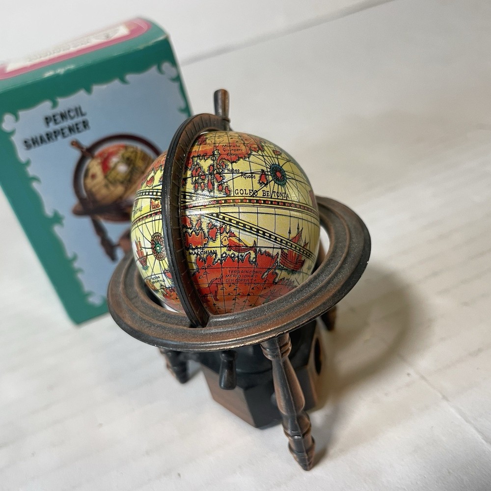 Miniature Globe Die Cast Spinning World Pencil Sharpener w/ Box