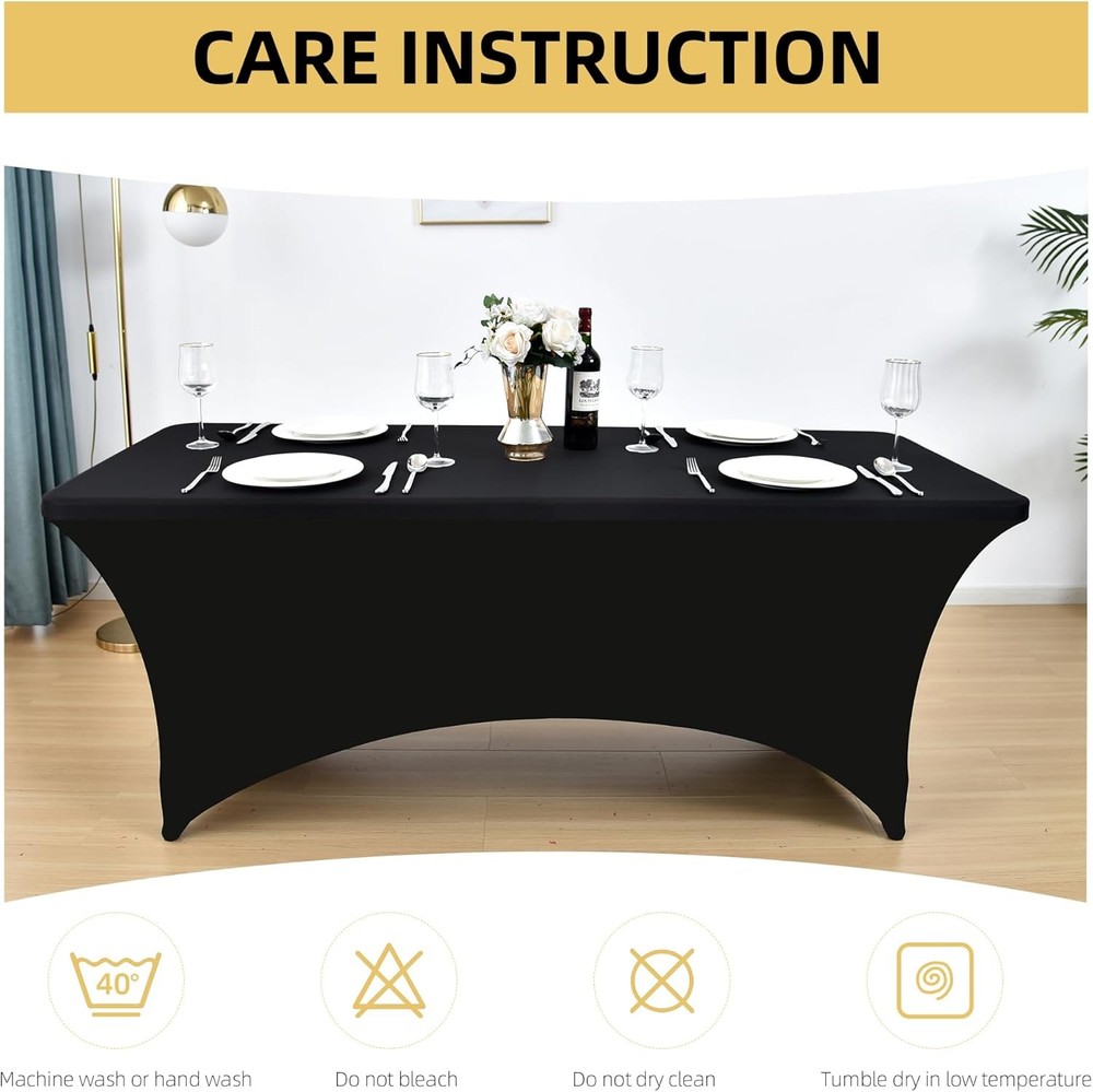 10-Pack 4ft Black Spandex Table Covers Rectangular Folding Tables Wrinkle