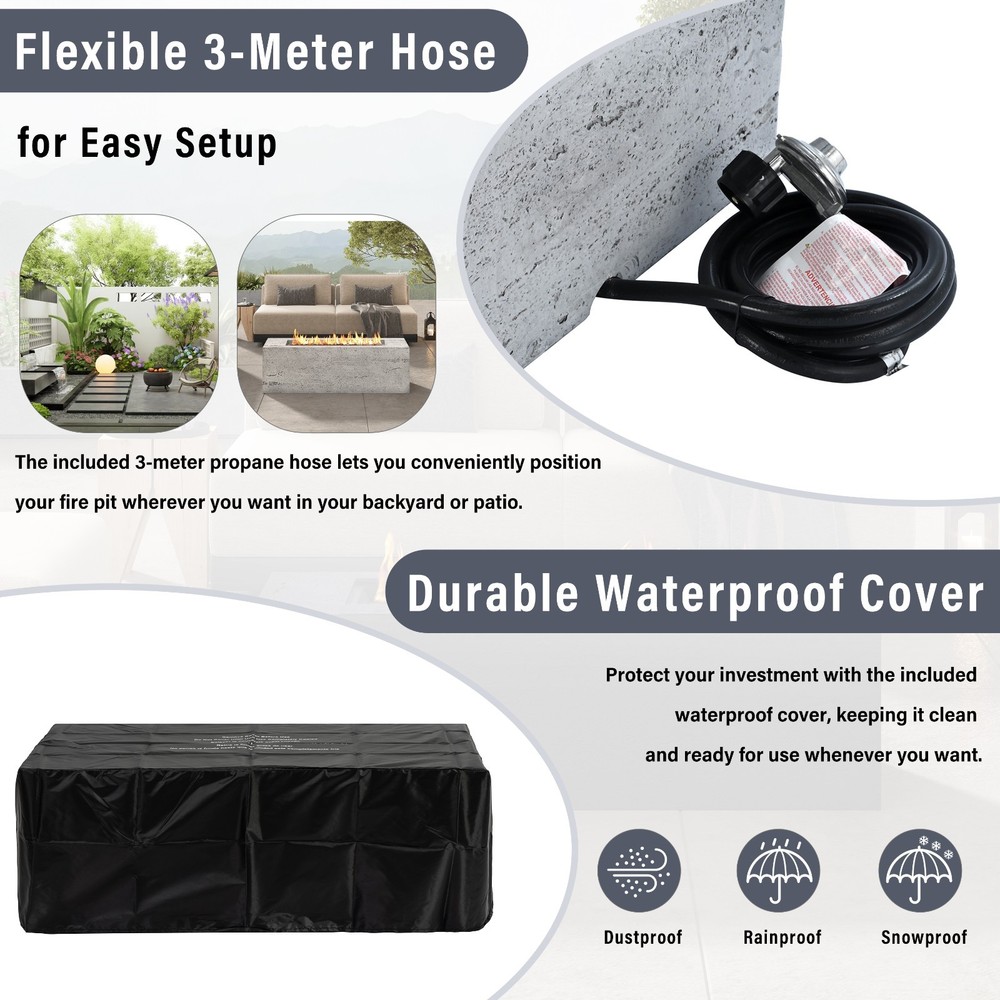 41.9'' Rectangular Outdoor Fire Pit & Propane Tank Stand Set