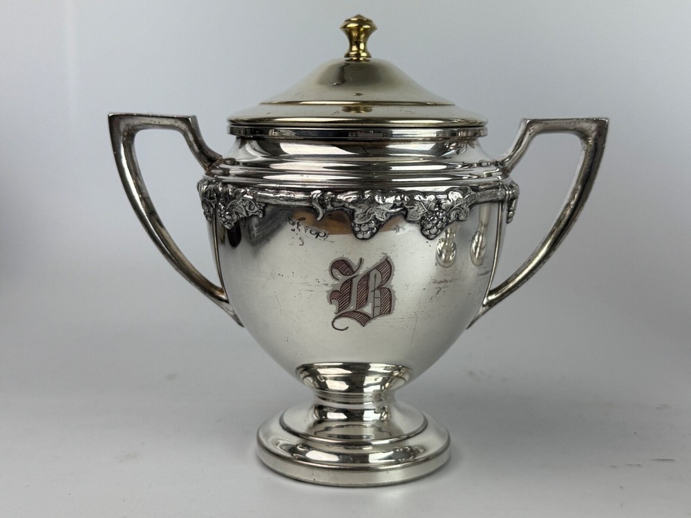 CS Silver On Copper Grape Pattern Tea Set Monogram B