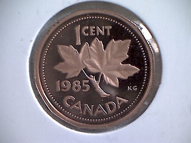 1985 Canadian  Uncirculated Proof one cent coin