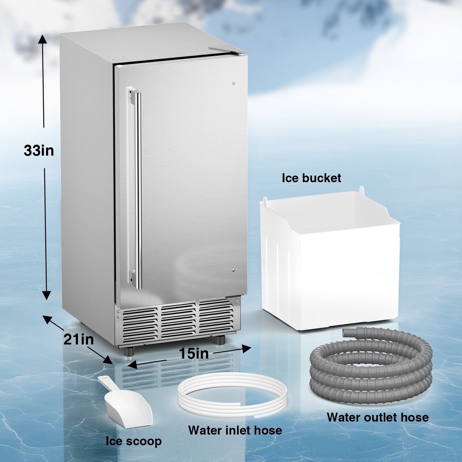 Commercial Under Counter Ice Maker Machine, 85 Lbs/Day Auto-Cleaning Ice Machine